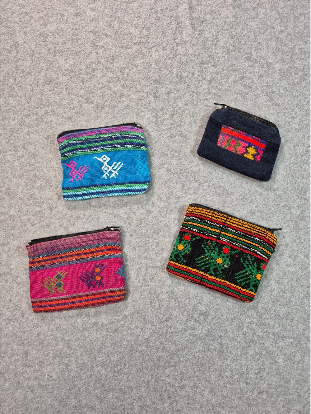 4 Woven Zip Coin Purses Colorful Boho Tribal Folk Textile Pouches